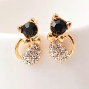 Black Spinel And Diamond Cat Earrings